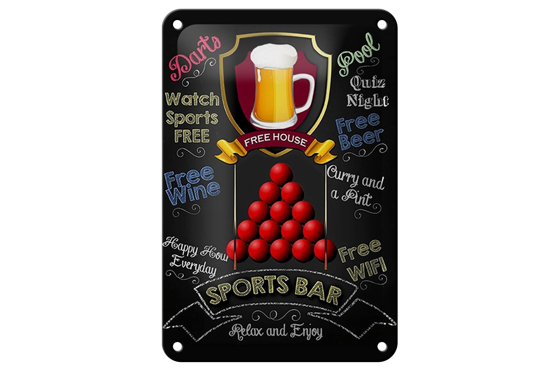 Targa in metallo con scritta "Bar dello sport" 12x18 cm WIFI gratuito Decorazione birra gratuita