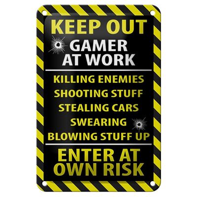 Letrero de chapa que dice 12x18 cm "Mantener fuera al jugador en el trabajo" decoración de riesgo propio