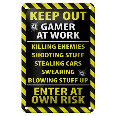 Blechschild Spruch 12x18cm keep out gamer at work own risk Dekoration