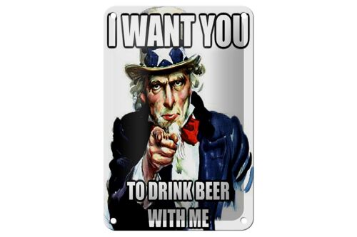 Blechschild Spruch 12x18cm i want you to drink beer with me Dekoration