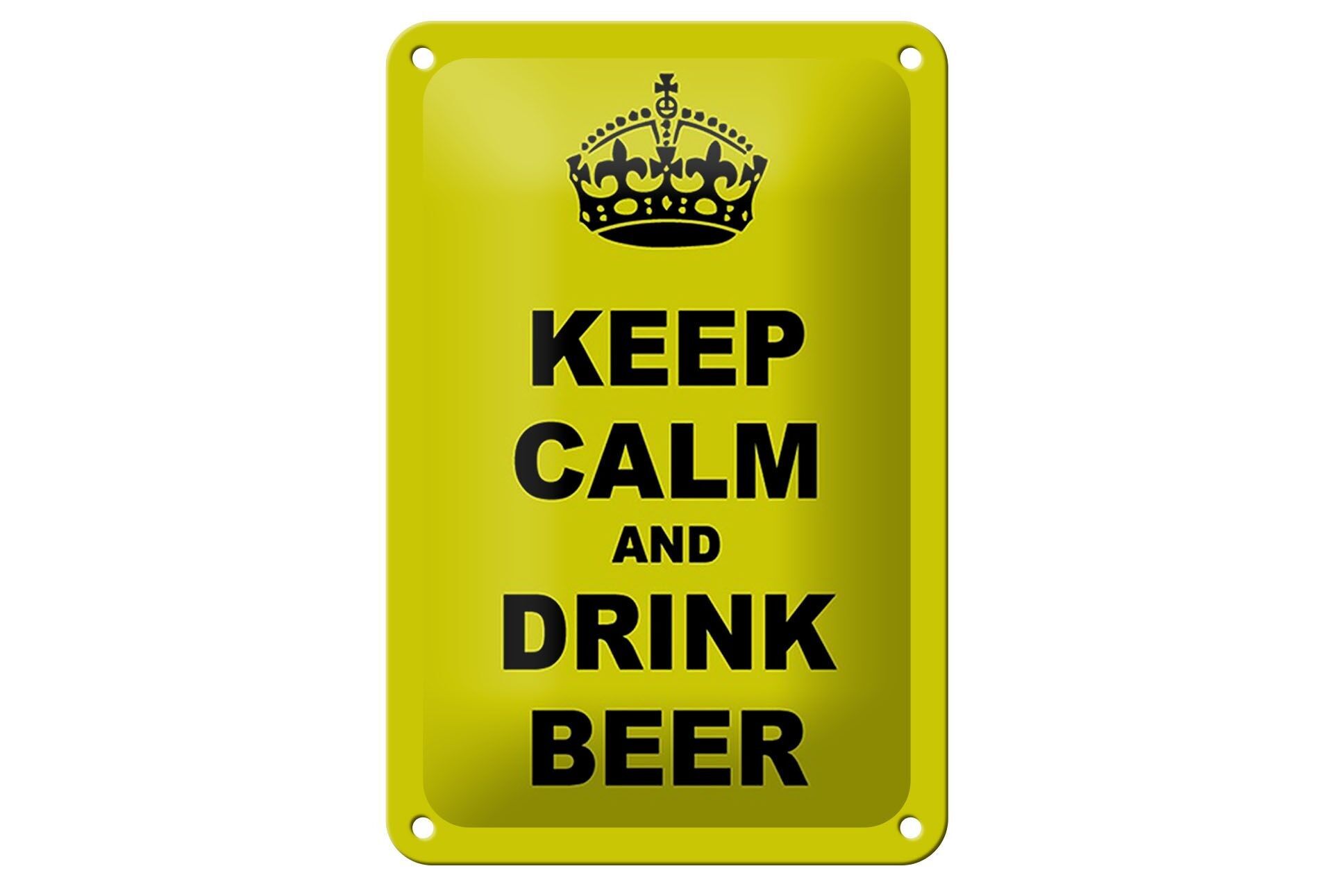 Targa in metallo con scritta "mantieni la calma e bevi birra" 12x18 cm