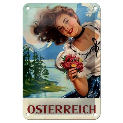 Cartel de chapa Pin Up, 12x18cm, Austria, Alpes, vacaciones, mujer, decoración