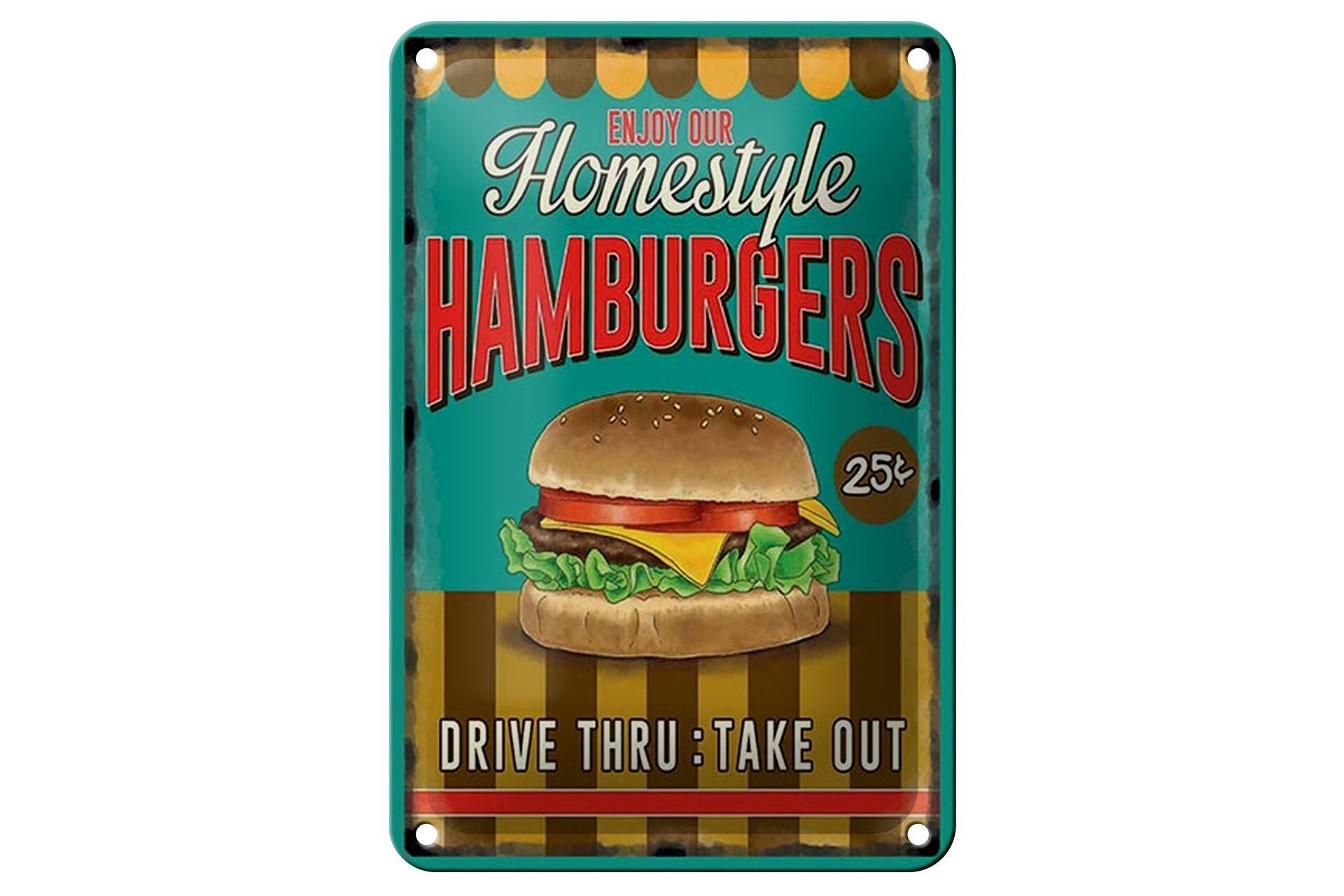 Targa in metallo per cibo 12x18 cm Gli hamburger godono della nostra decorazione casalinga