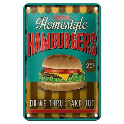 Cartel de chapa comida 12x18cm Las hamburguesas disfrutan de nuestra decoración hogareña