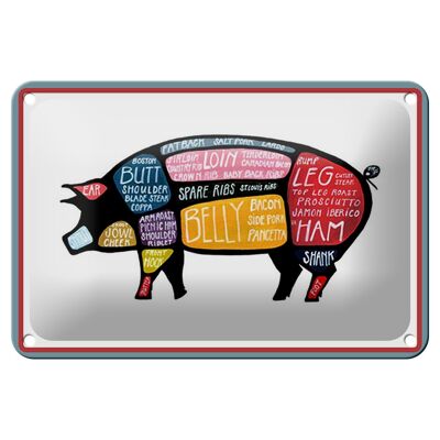 Cartel de chapa de carnicero, 18x12cm, corte de cerdo, decoración de carne de cerdo