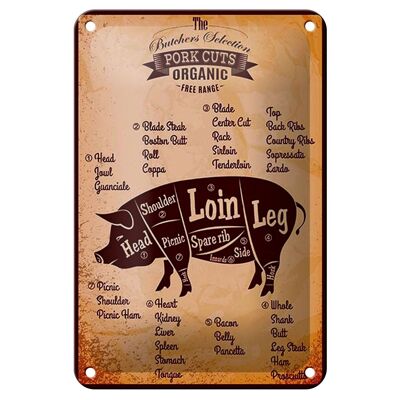Cartel de hojalata carnicero 12x18cm Cortes de cerdo decoración de cerdo orgánica gratis