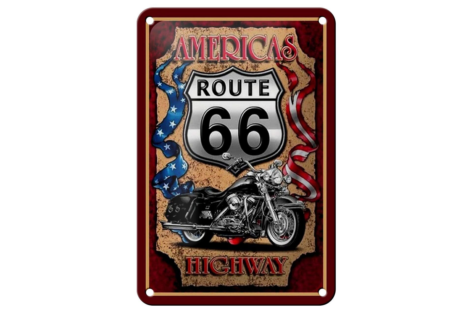 Targa in metallo moto 12x18 cm decorazione autostrada Route 66 delle Americhe