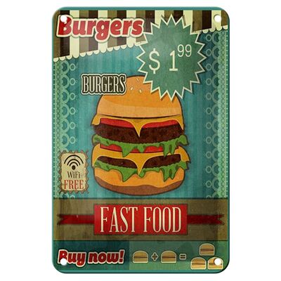 Metal sign food 12x18cm fast food burgers buy now wifi decoration