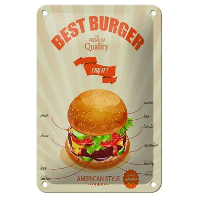 Targa in metallo cibo 12x18 cm Best Burger decorazione in stile americano