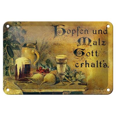 Tin sign saying 18x12cm hops and malt God bless it decoration