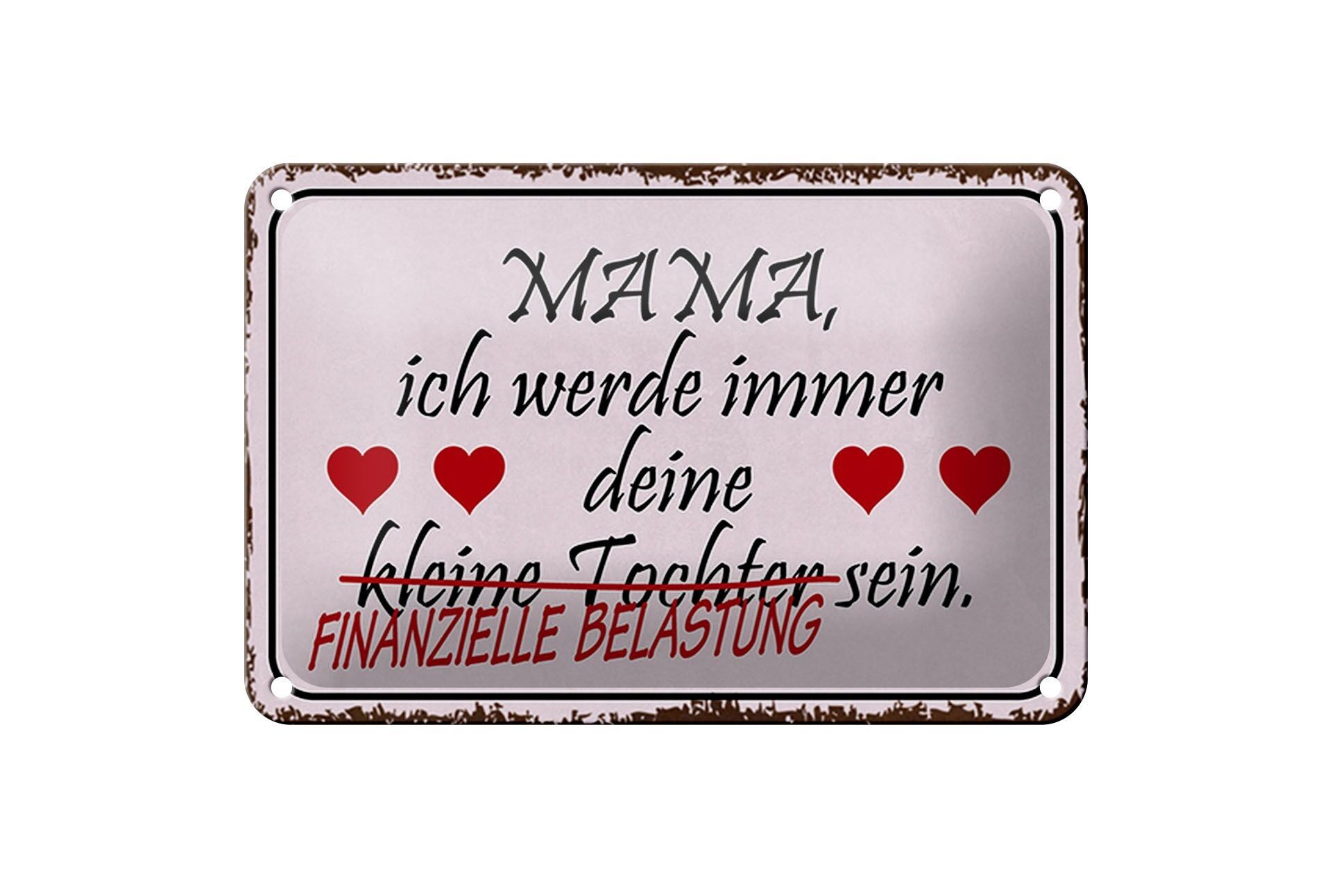 Targa in metallo con scritta "Mamma tua figlia" 18x12 cm, decorazione a cuori