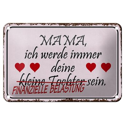 Targa in metallo con scritta "Mamma tua figlia" 18x12 cm, decorazione a cuori