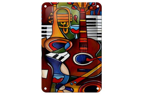 Blechschild Kunst 12x18cm Musik Instrumente Gitarre Piano Dekoration