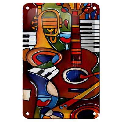 Cartel de chapa artístico, 12x18cm, instrumentos musicales, guitarra, Piano, decoración