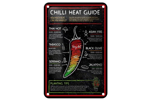 Blechschild Essen 12x18cm Chilli heat guide asian fire thai Dekoration