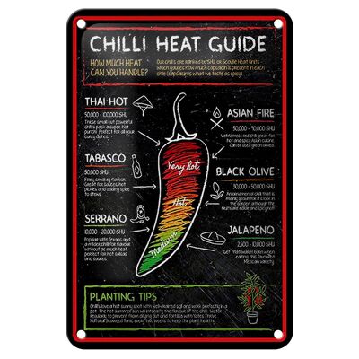 Blechschild Essen 12x18cm Chilli heat guide asian fire thai Dekoration
