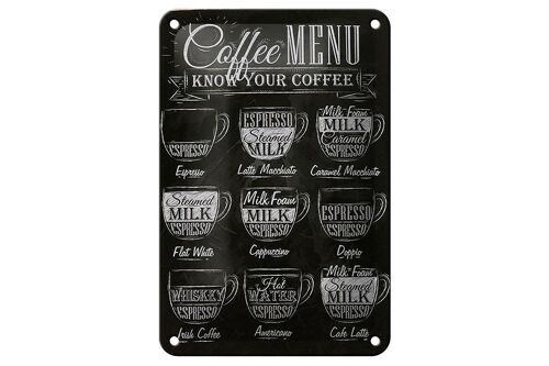 Blechschild Kaffee 12x18cm Coffee Menu Espresso Latte Flat Dekoration