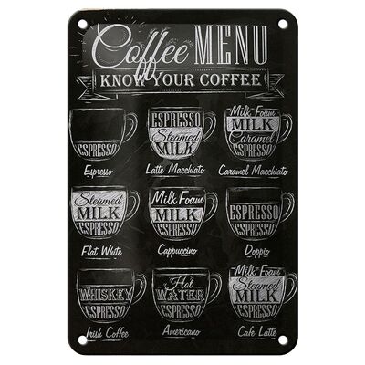 Cartel de chapa Café 12x18cm Menú de café Espresso Latte Decoración plana