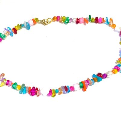 Necklace multicolor crystal/gemstone/pearl