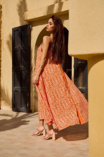 Robe longue à motifs zèbre orange en coton- Orice 4