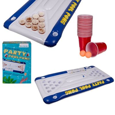 Inflatable Beer Pong Game for Pool, Table and Accessories, 20 Plastic Cups and 2 Aquatic Ping Pong Balls, Inflatable Mattress, Pool Party, Summer and Outdoor Game
