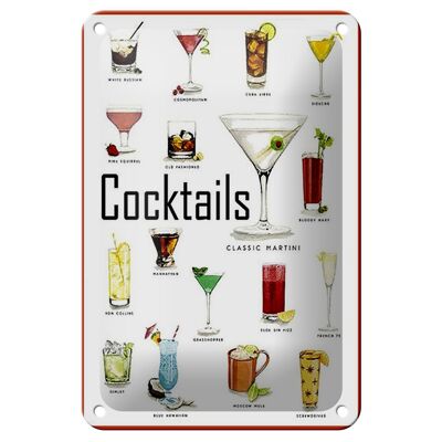 Plaque en étain alcool 12x18cm, cocktails cuba libre, décoration martini