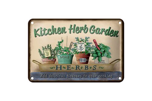 Blechschild Garten 18x12cm Kirchen Herb Garden Mint Thyme Dekoration