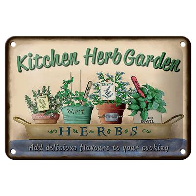 Cartel de chapa para jardín, 18x12cm, iglesia, hierbas, jardín, menta, tomillo, decoración