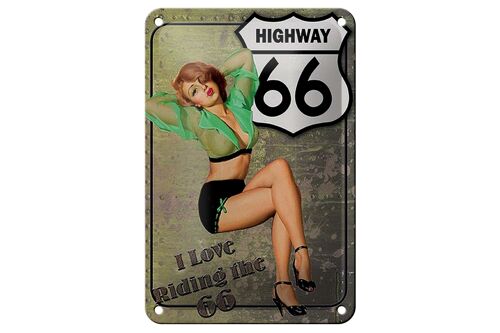 Blechschild Pin Up 12x18cm Highway 66 i love riding the 66 Dekoration