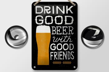 Signe en étain alcool 12x18cm, décoration Boire de la bonne bière entre amis 2