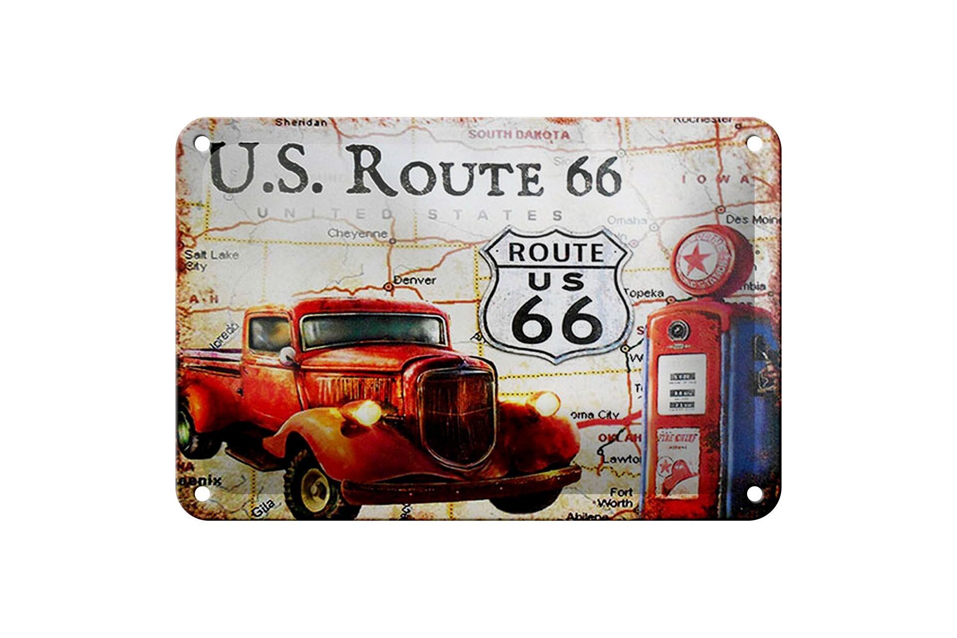 Targa in metallo retrò 18x12 cm US Route 66 Decorazione vintage per stazione di servizio