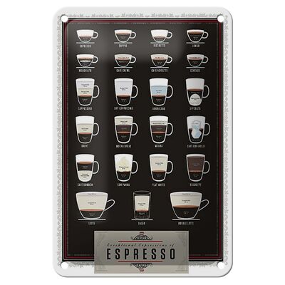 Cartel de chapa café 12x18cm variedades Espresso Mocha Americano decoración