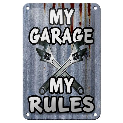 Cartel de chapa vintage 12x18cm decoración mi garaje mis reglas
