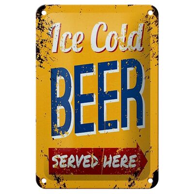 Cartel de chapa retro 12x18cm Cerveza helada servida aquí decoración de cerveza
