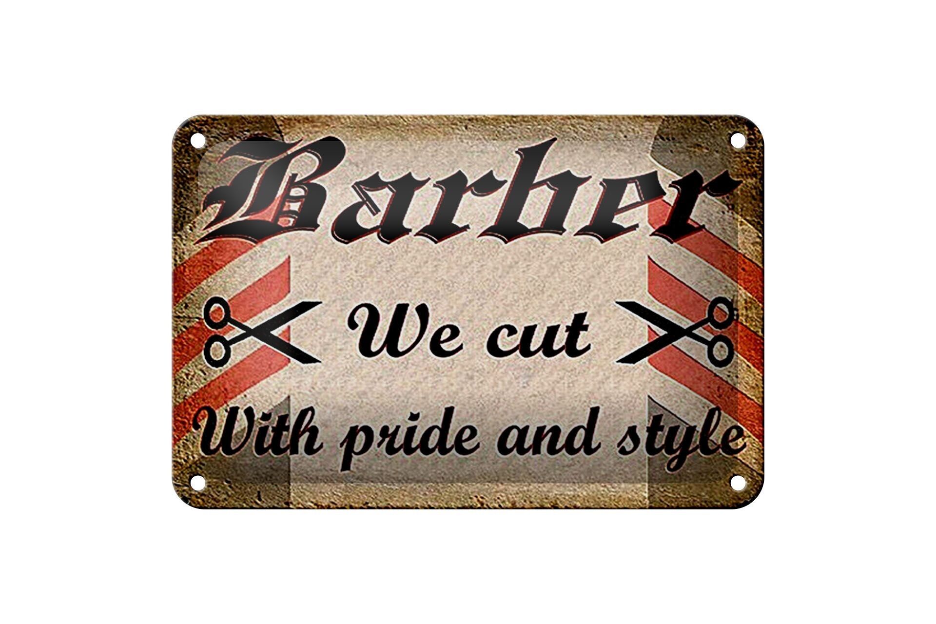 Targa in metallo parrucchiere 18x12 cm Barbiere tagliamo con decorazione in stile orgoglio