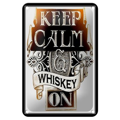 Cartel de chapa con texto "Keep Calm Whiskey" de 12x18 cm en decoración