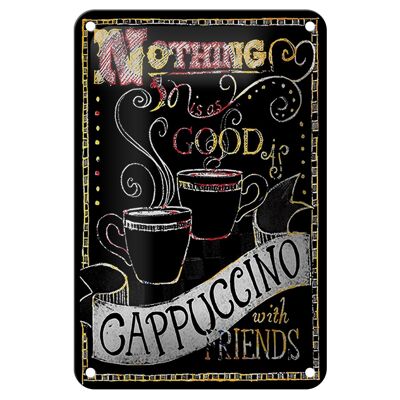 Targa in latta con scritta Cappuccino 12x18 cm con decorazione amici