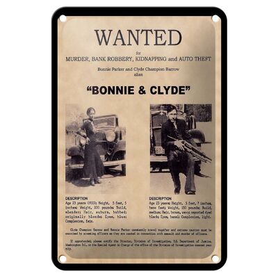 Blechschild Spruch 12x18cm wanted Bonnie Clyde Dekoration