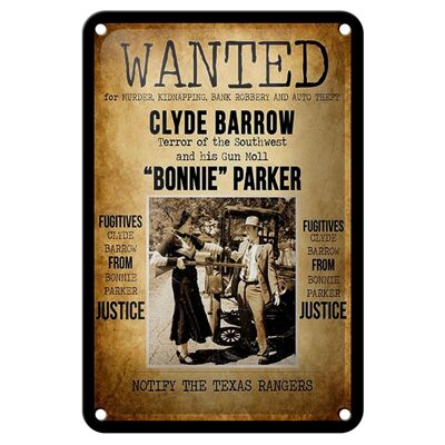 Cartel de chapa que dice 12x18cm se busca decoración de Clyde Barrow Bonnie