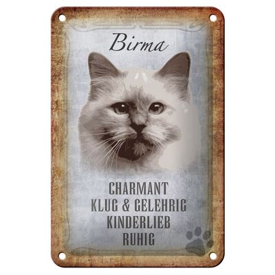 Cartel de chapa que dice 12x18cm Gato birmano decoración de regalo inteligente