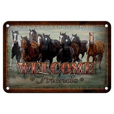 Tin sign horses 12x18cm welcome friends decoration