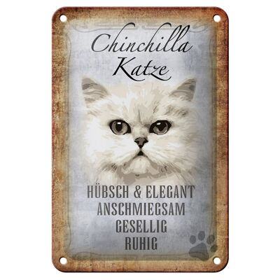Cartel de chapa con texto "gato chinchilla", decoración bastante elegante, 12x18cm