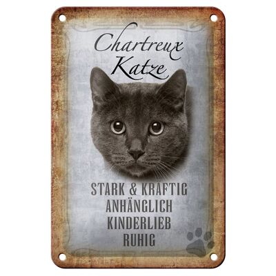 Cartel de chapa que dice 12x18cm gato Chartreux fuerte decoración de regalo