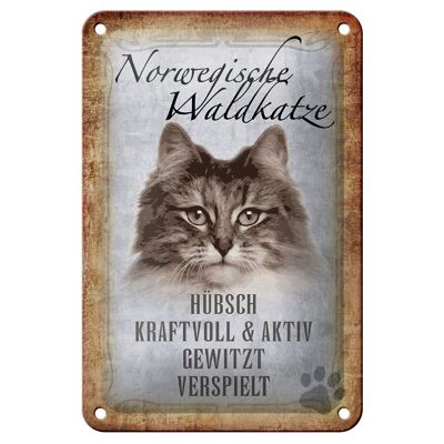 Blechschild Spruch 12x18cm norvegische Waldkatze Katze Wanddeco Schild