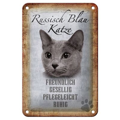 Blechschild Spruch 12x18cm russisch blau Katze Geschenk Dekoration