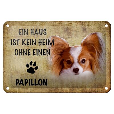 Cartel de chapa con texto "Perro Papillon 18x12cm" sin decoración del hogar