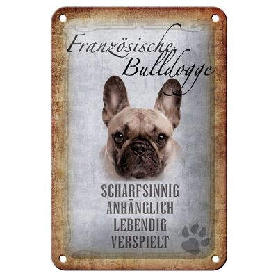 Cartel de chapa con decoración de perro bulldog francés 12x18cm