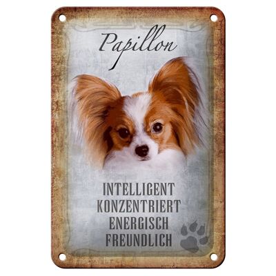 Cartel de chapa que dice decoración de regalo de perro Papillon 12x18cm