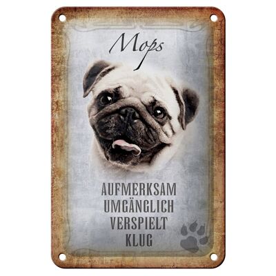 Cartel de chapa que dice decoración de regalo de perro pug de 12x18 cm