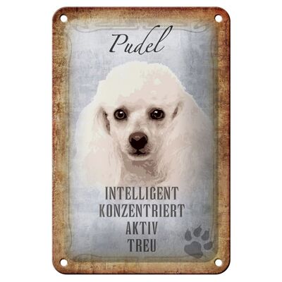Cartel de chapa que dice decoración de regalo activa de perro caniche de 12x18cm